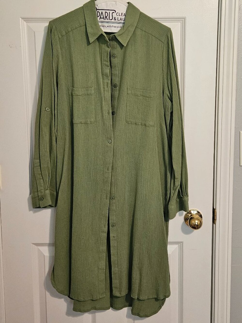 Jessica London Olive Green Crinkle Tunic Blouse Size 18W Button Front Longline T